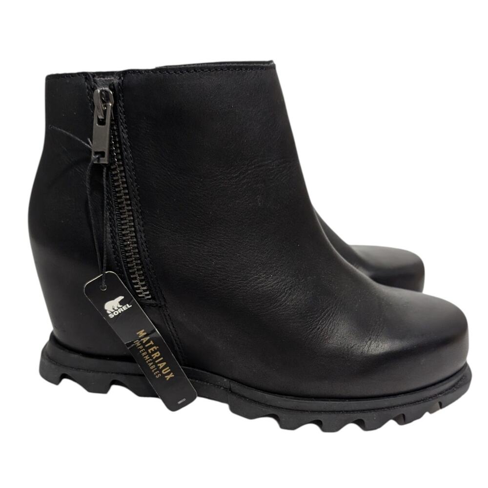 Sorel Boot 8.5W Joan Of Arctic Wedge III Zip ankle bootie black leather rubber